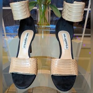 Karl Lagerfeld Women's Nude Snakeskin And Suede Heels 6.5